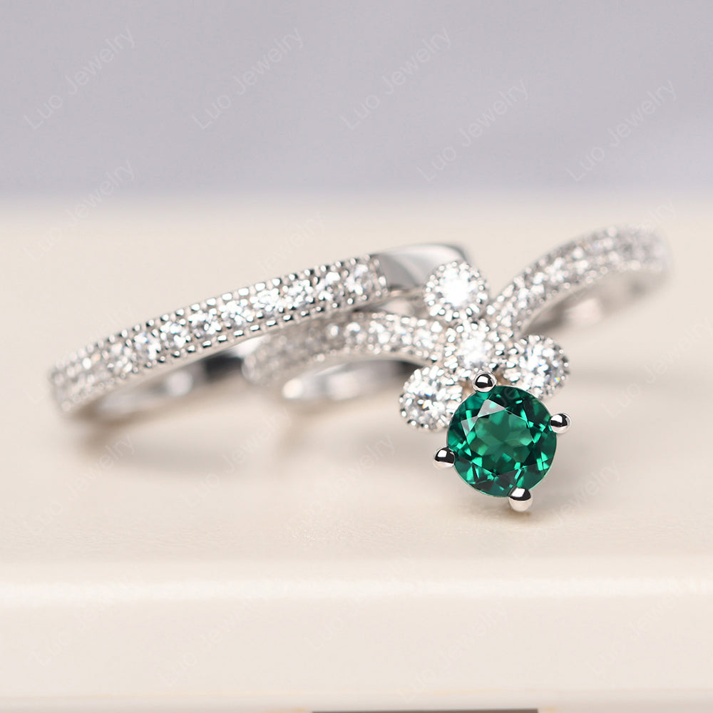 Emerald Bridal Set Engagement Ring - LUO Jewelry