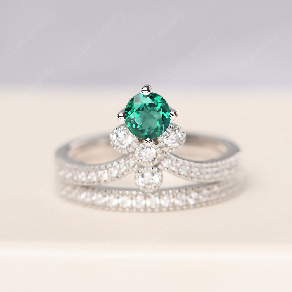 Emerald Bridal Set Engagement Ring - LUO Jewelry