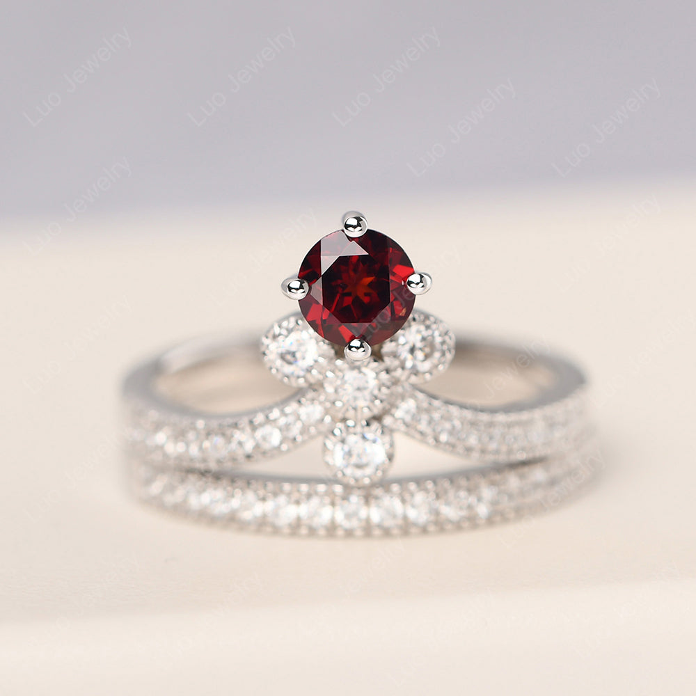 Garnet Bridal Set Engagement Ring - LUO Jewelry