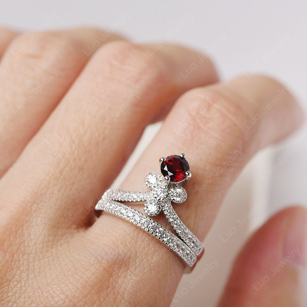 Garnet Bridal Set Engagement Ring - LUO Jewelry