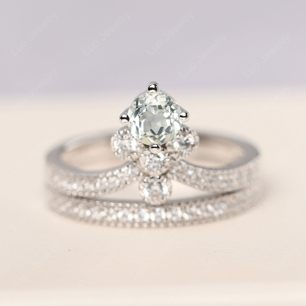 Green Amethyst Bridal Set Engagement Ring - LUO Jewelry