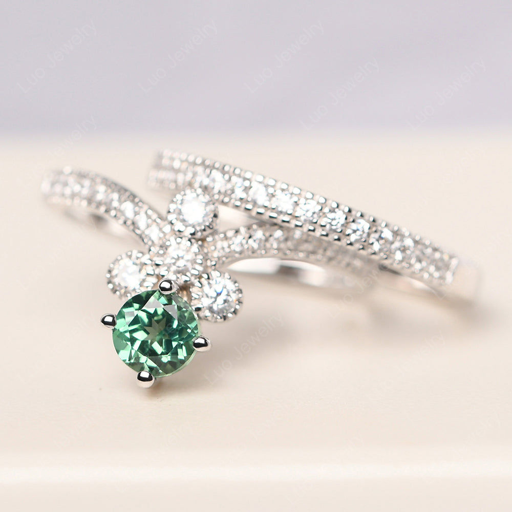 Green Sapphire Bridal Set Engagement Ring - LUO Jewelry