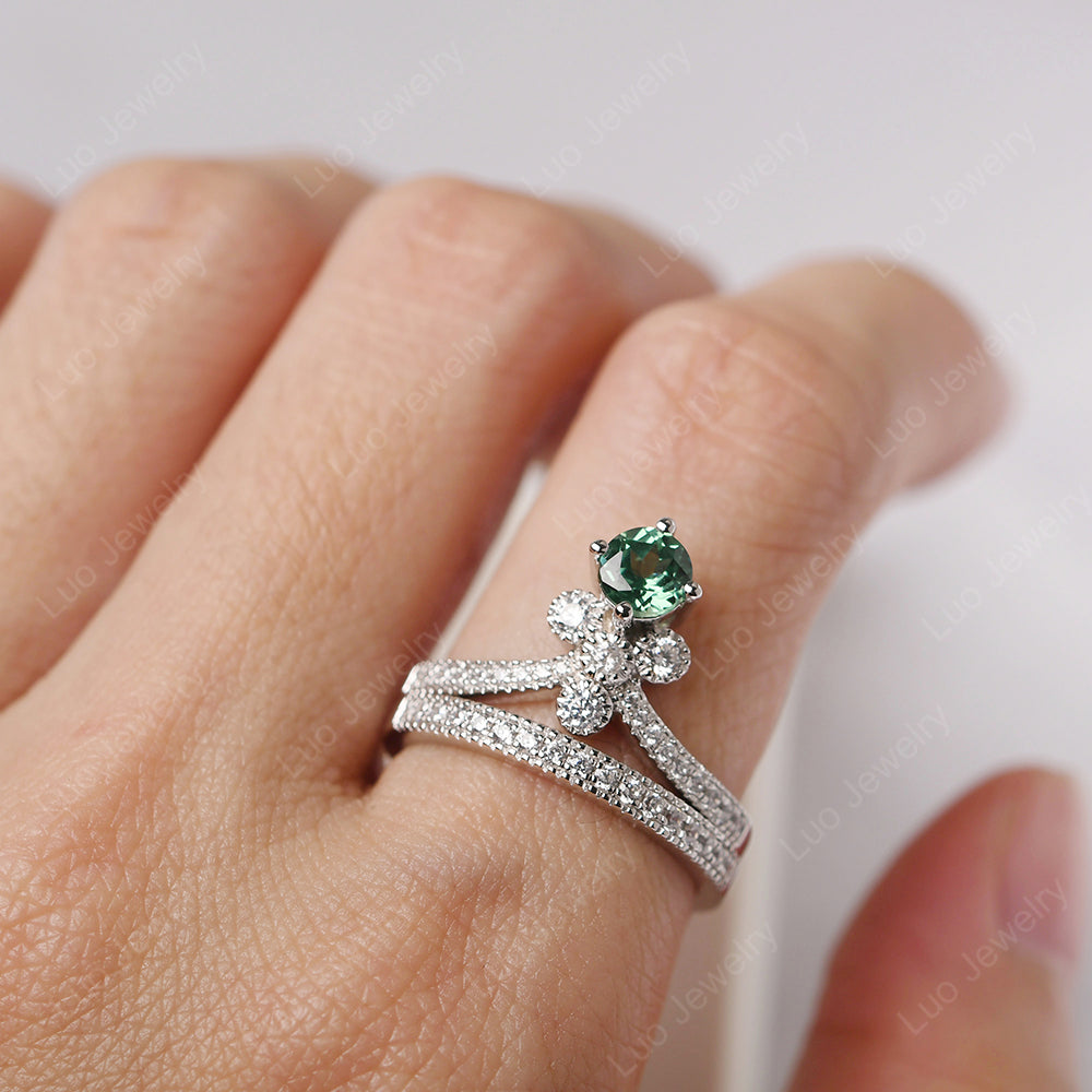 Green Sapphire Bridal Set Engagement Ring - LUO Jewelry