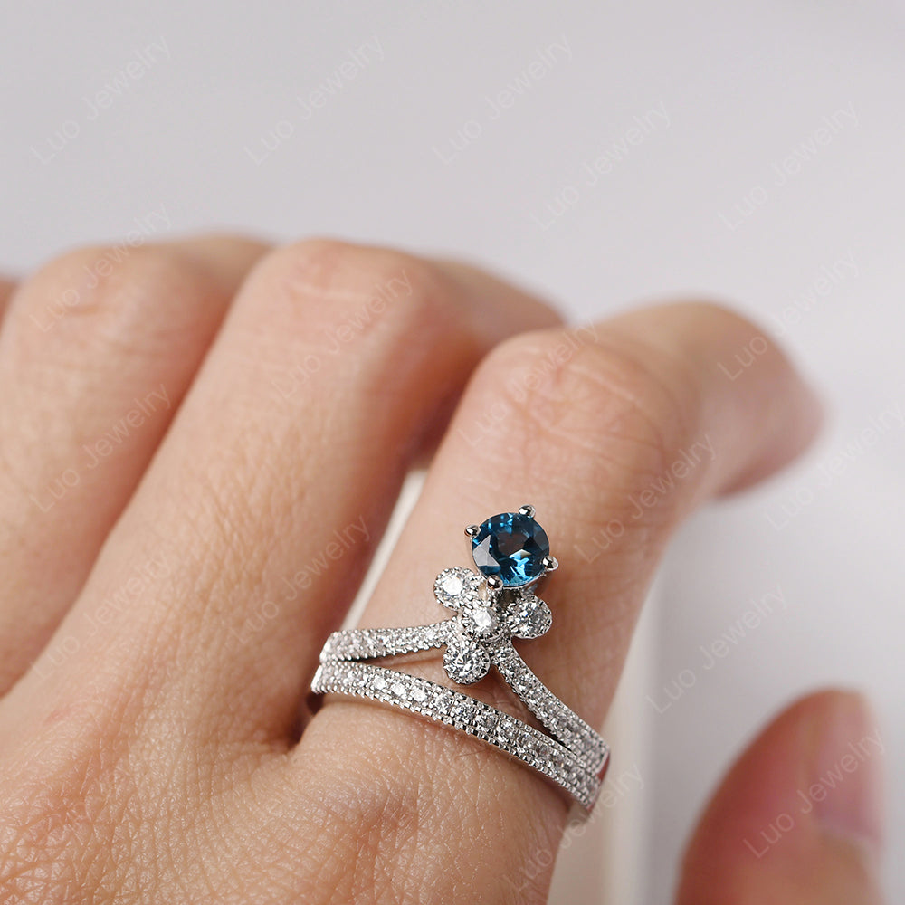 London Blue Topaz Bridal Set Engagement Ring - LUO Jewelry