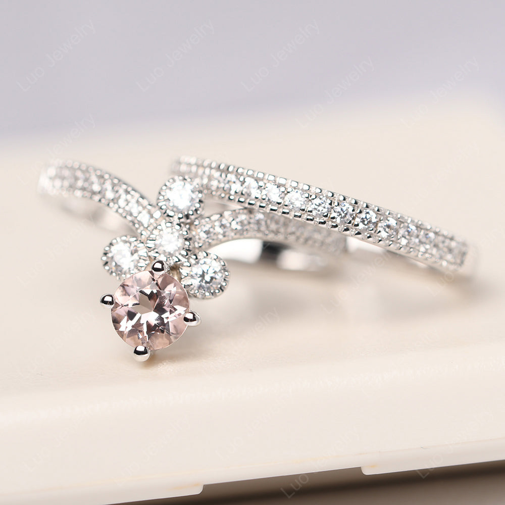 Morganite Bridal Set Engagement Ring - LUO Jewelry