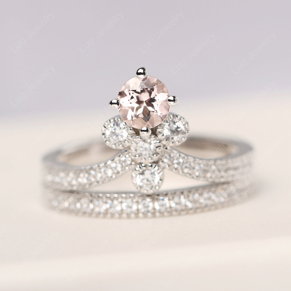 Morganite Bridal Set Engagement Ring - LUO Jewelry