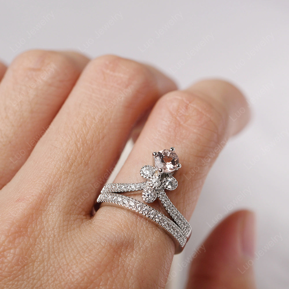 Morganite Bridal Set Engagement Ring - LUO Jewelry