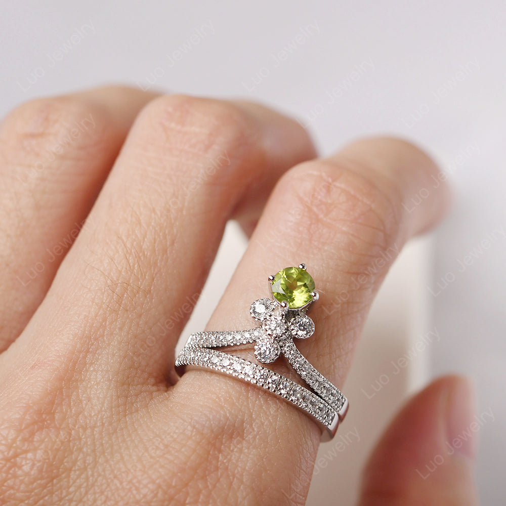 Peridot Bridal Set Engagement Ring - LUO Jewelry