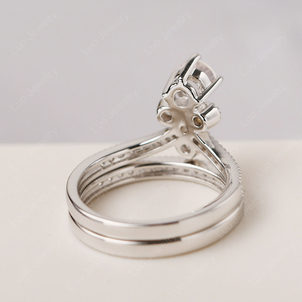 Rose Quartz Bridal Set Engagement Ring - LUO Jewelry