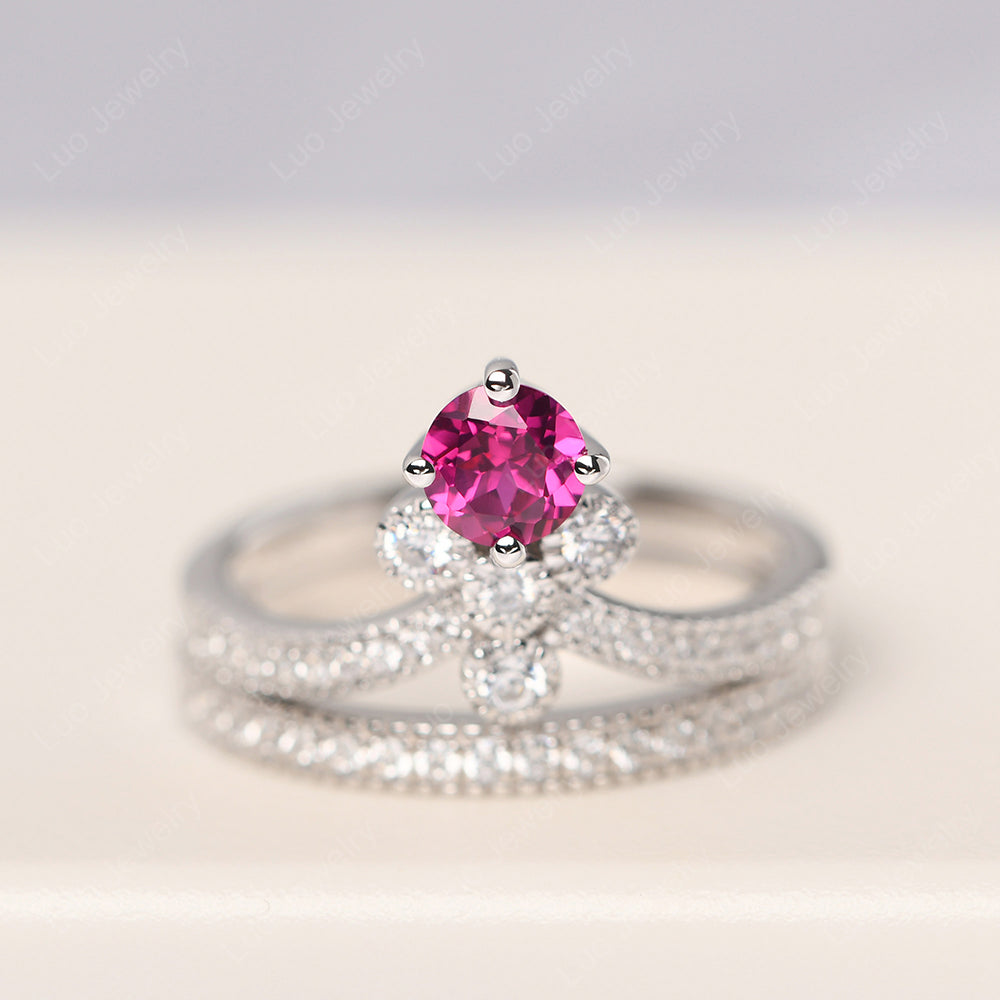 Ruby Bridal Set Engagement Ring - LUO Jewelry