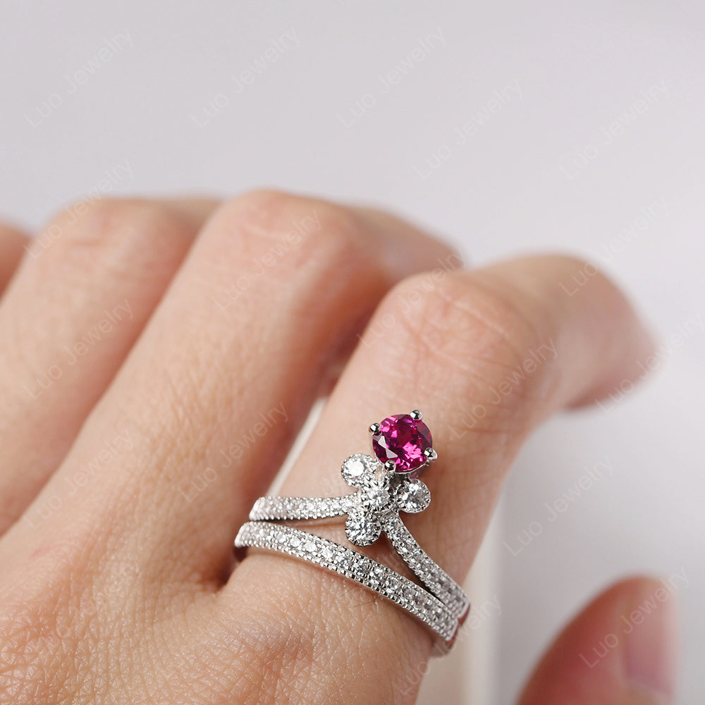 Ruby Bridal Set Engagement Ring - LUO Jewelry