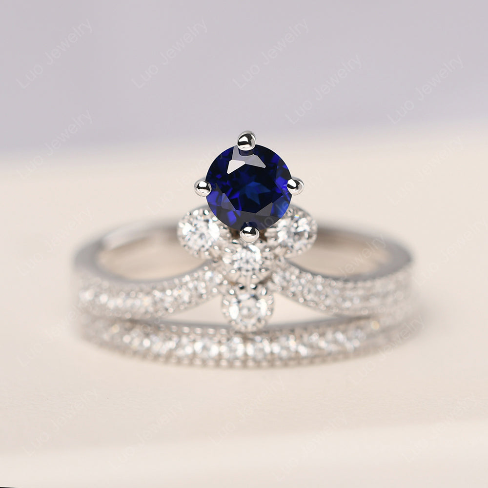 Lab Sapphire Bridal Set Engagement Ring - LUO Jewelry