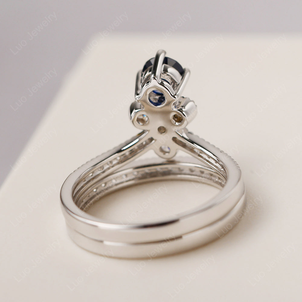 Lab Sapphire Bridal Set Engagement Ring - LUO Jewelry