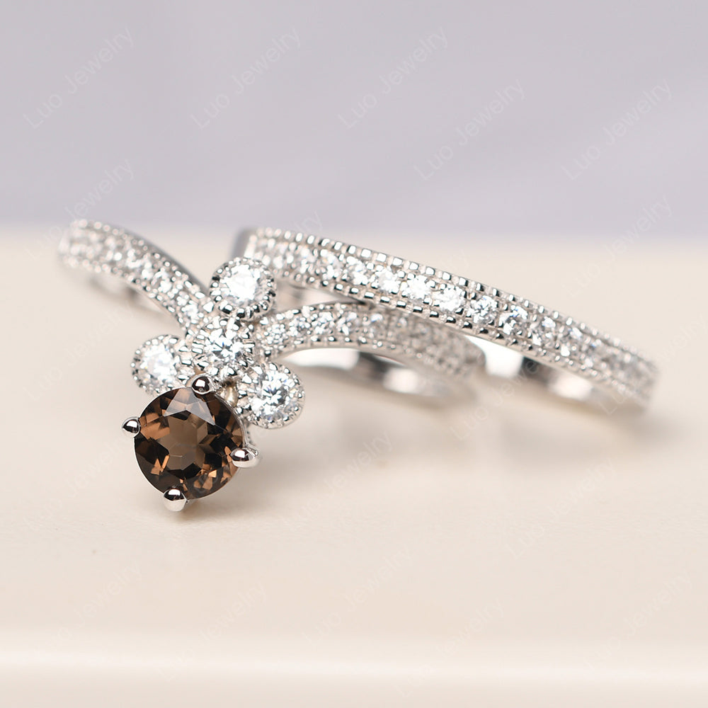 Smoky Quartz  Bridal Set Engagement Ring - LUO Jewelry