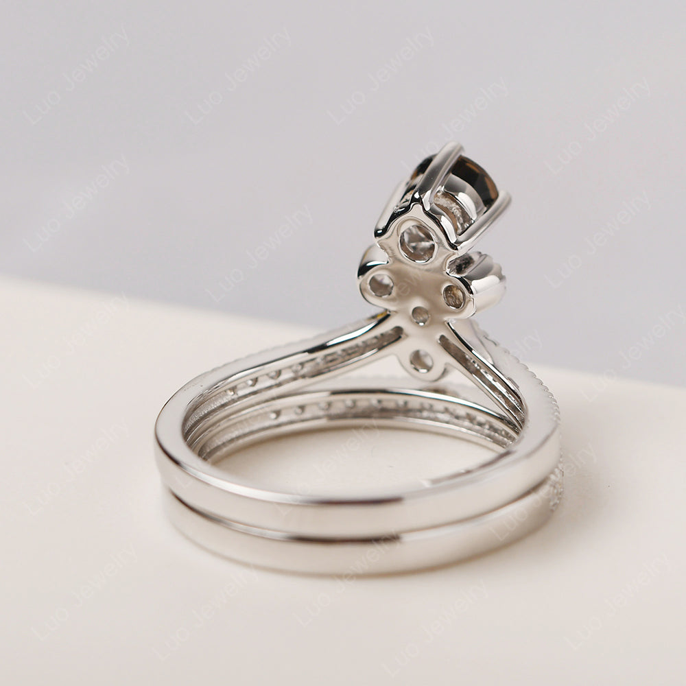 Smoky Quartz  Bridal Set Engagement Ring - LUO Jewelry