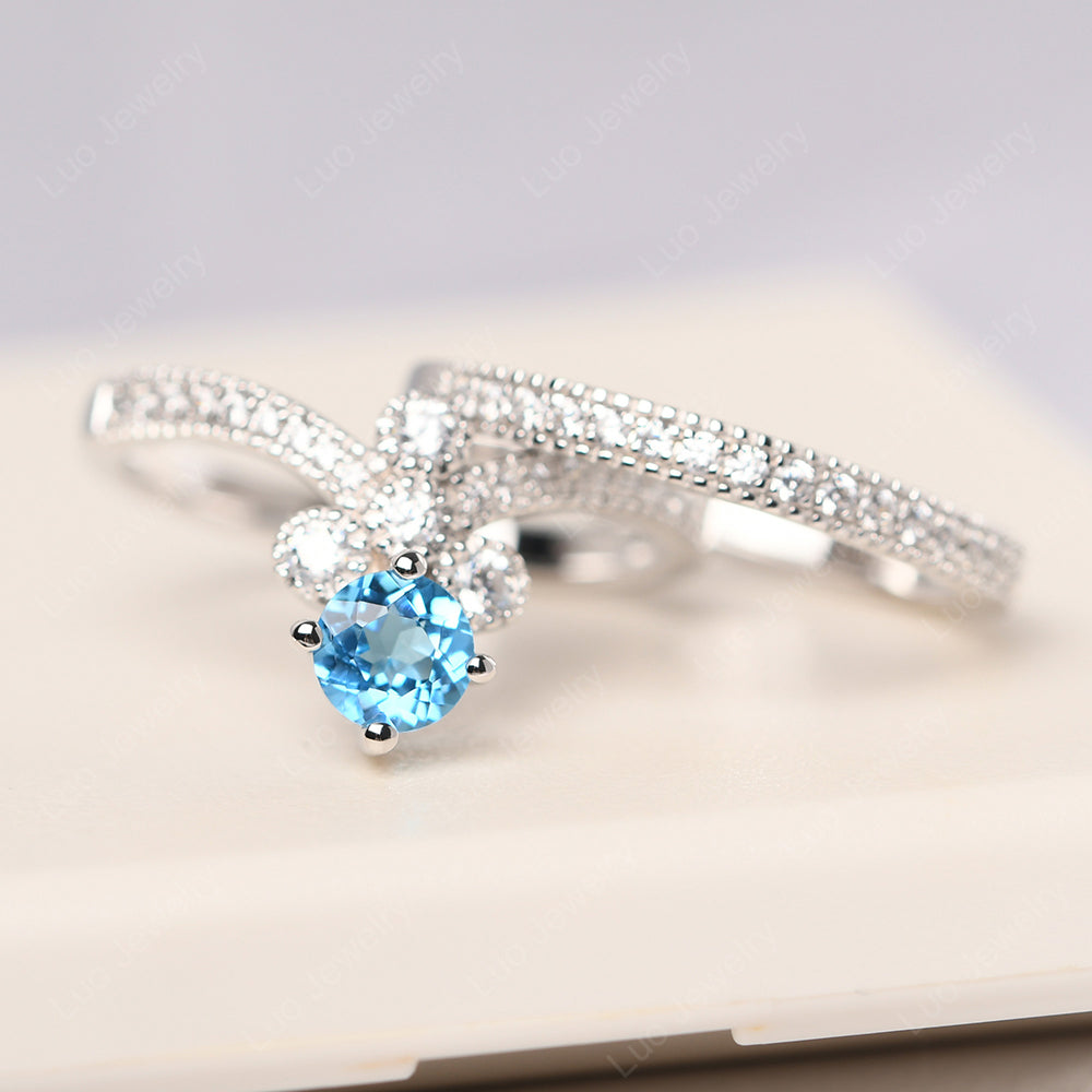 Swiss Blue Topaz Bridal Set Engagement Ring - LUO Jewelry