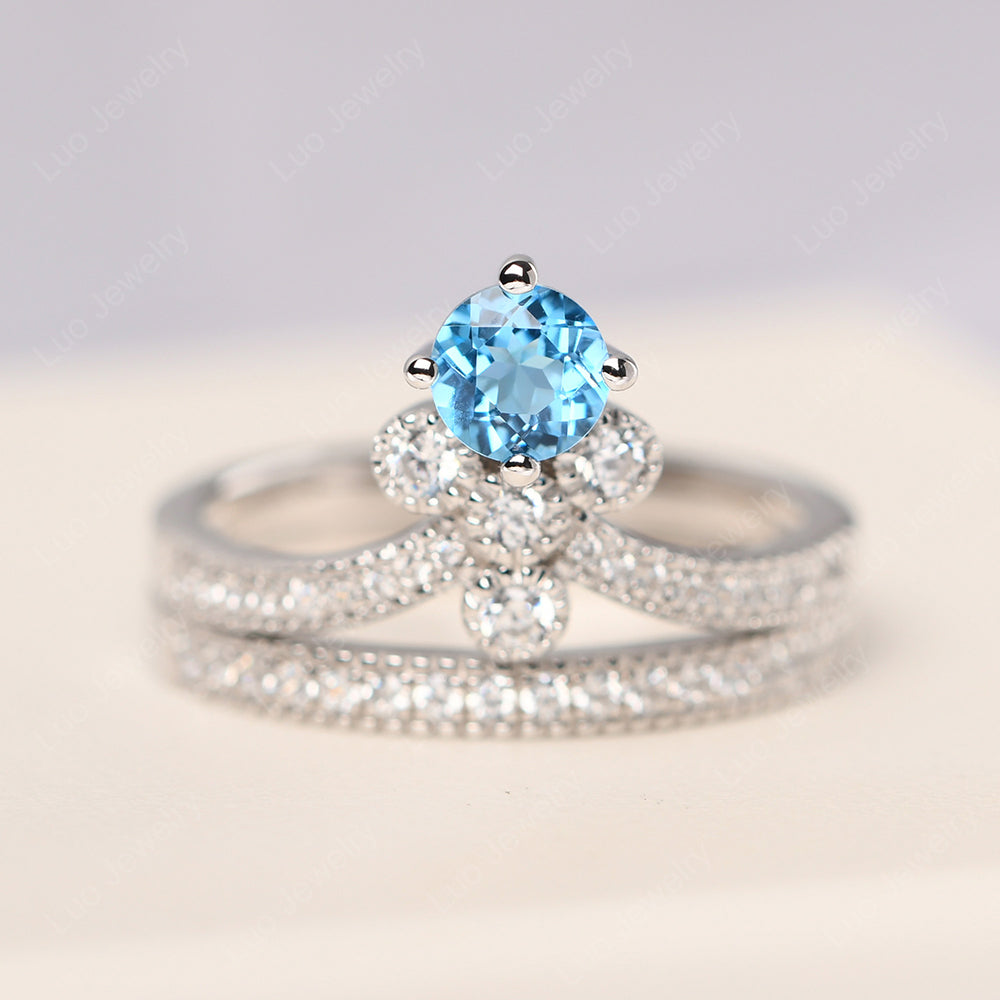Swiss Blue Topaz Bridal Set Engagement Ring - LUO Jewelry