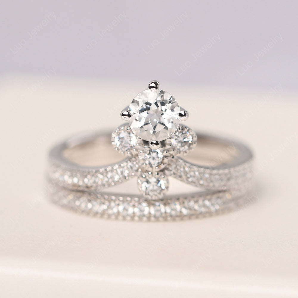 White Topaz Bridal Set Engagement Ring - LUO Jewelry