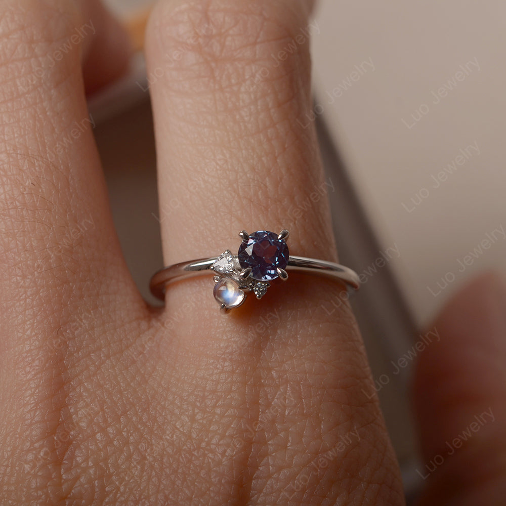 Round Alexandrite Engagement Ring White Gold - LUO Jewelry