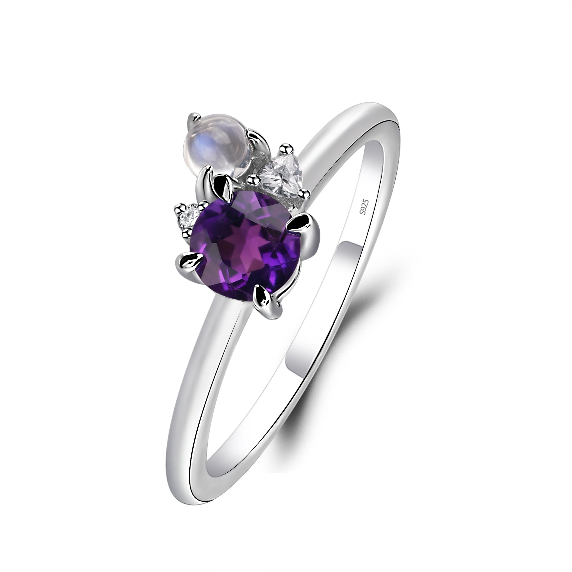 Round Amethyst Engagement Ring White Gold - LUO Jewelry