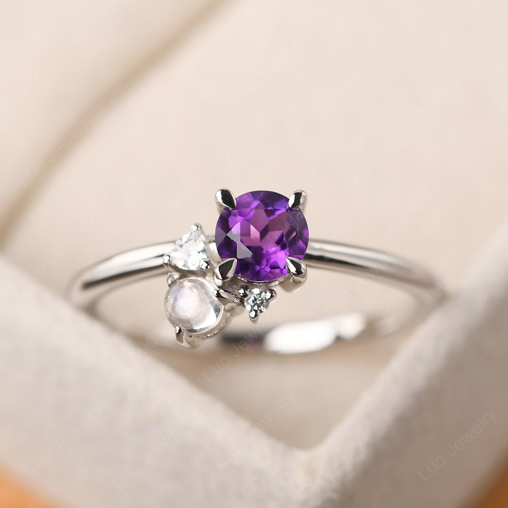 Round Amethyst Engagement Ring White Gold - LUO Jewelry