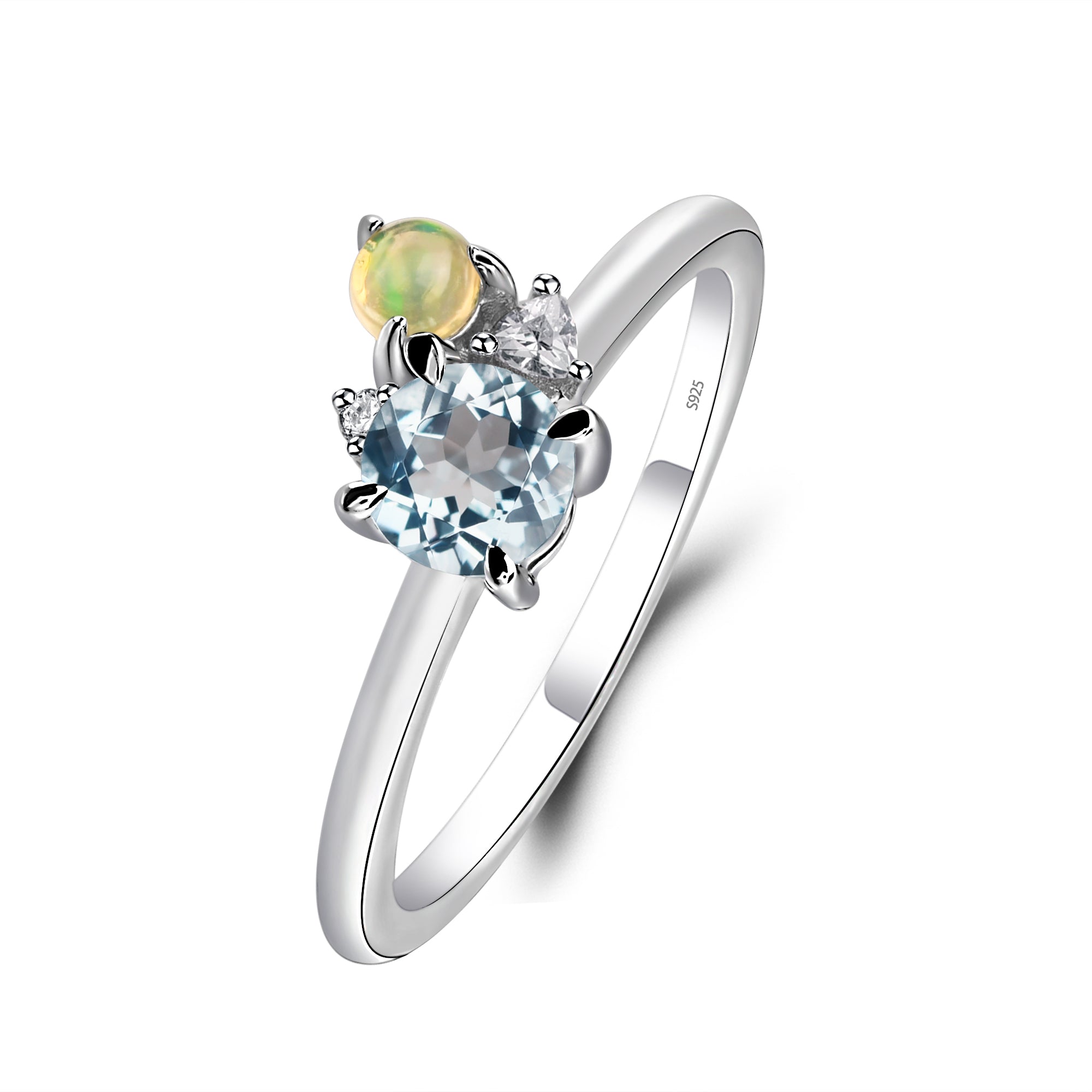 Round Aquamarine Engagement Ring White Gold - LUO Jewelry