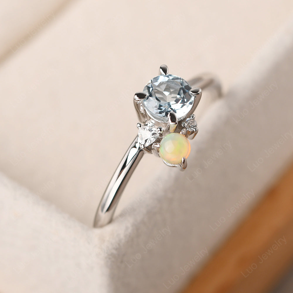 Round Aquamarine Engagement Ring White Gold - LUO Jewelry