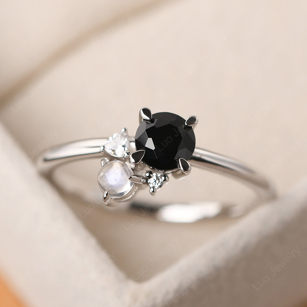 Round Black Spinel Engagement Ring White Gold - LUO Jewelry
