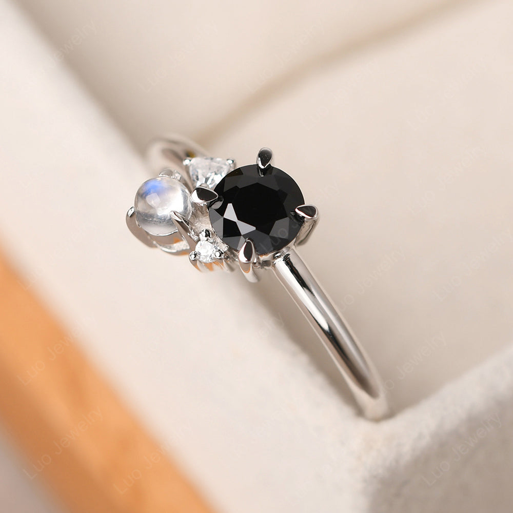 Round Black Spinel Engagement Ring White Gold - LUO Jewelry