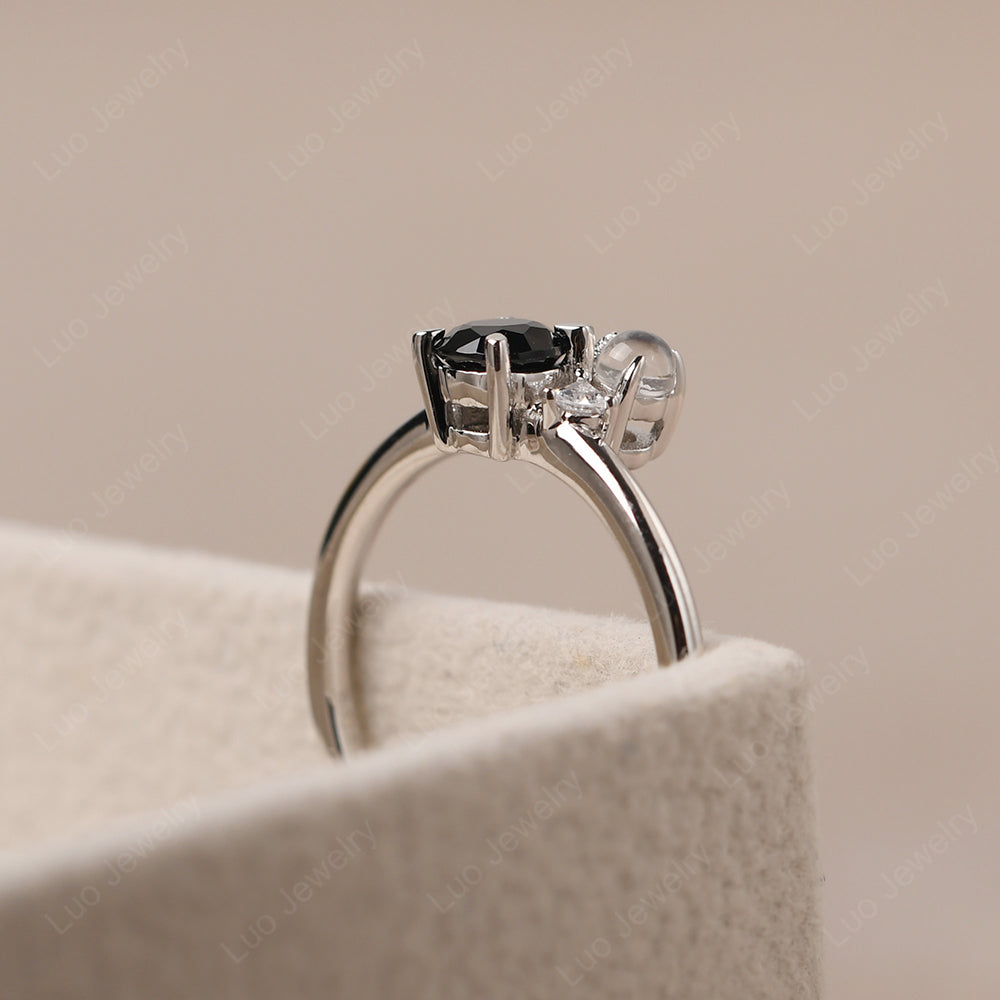 Round Black Spinel Engagement Ring White Gold - LUO Jewelry