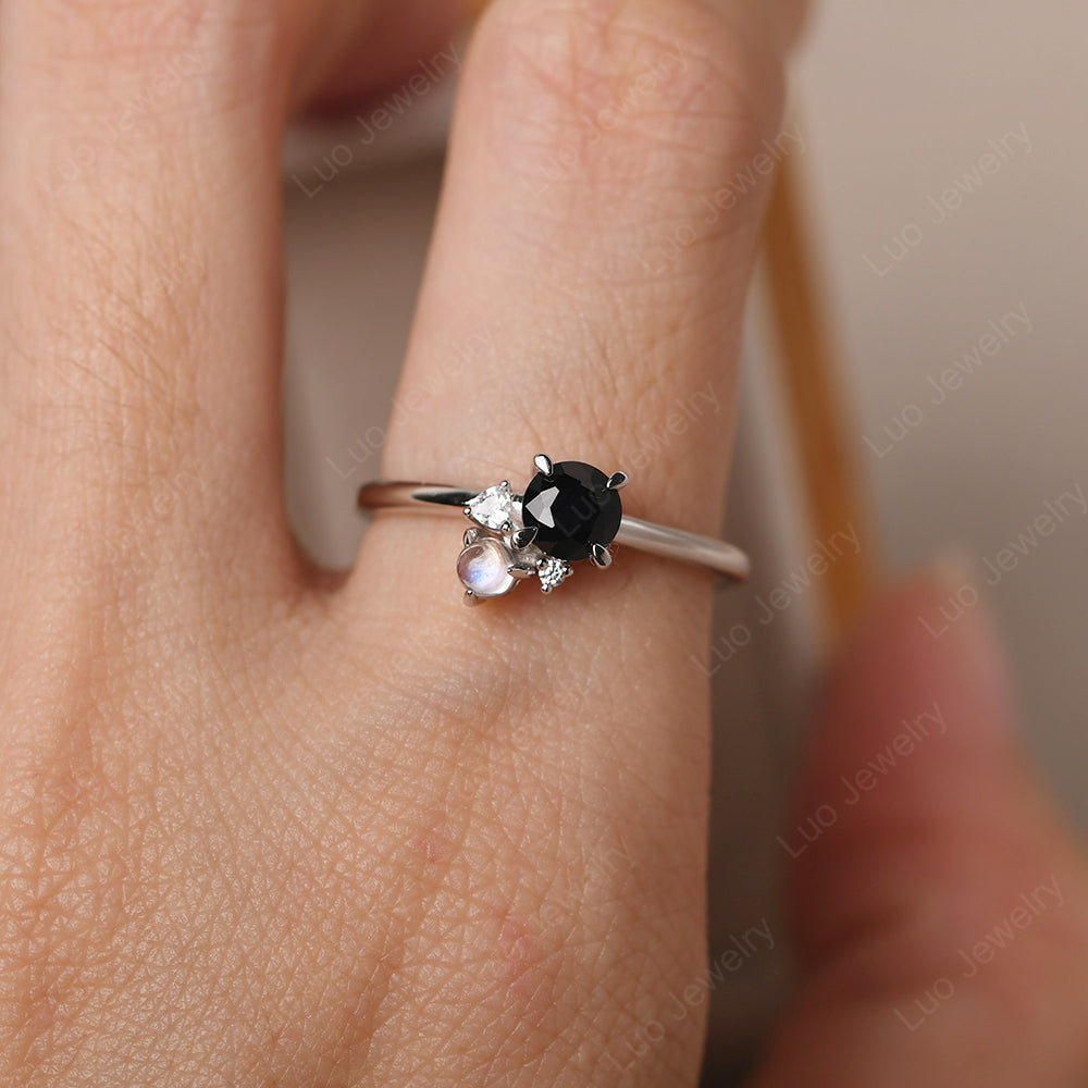 Round Black Spinel Engagement Ring White Gold - LUO Jewelry