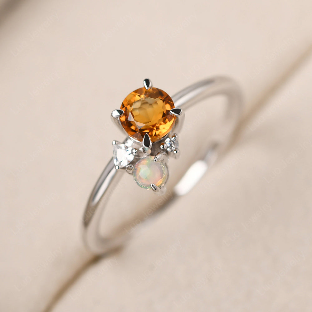 Round Cut Citrine and Opal Ring Sterling Silver - LUO Jewelry