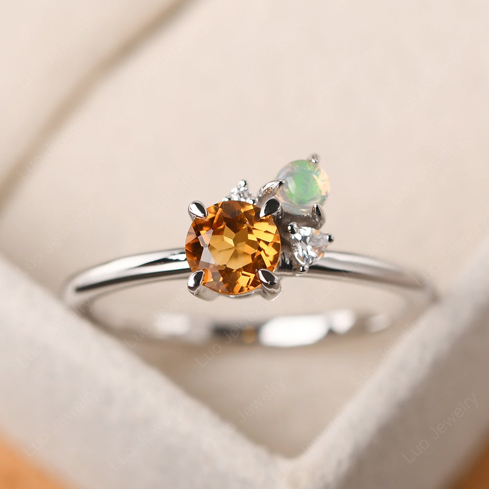 Round Cut Citrine and Opal Ring Sterling Silver - LUO Jewelry