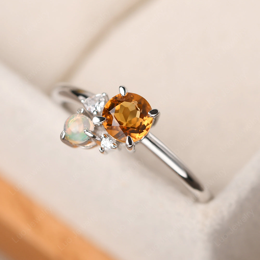 Round Cut Citrine and Opal Ring Sterling Silver - LUO Jewelry