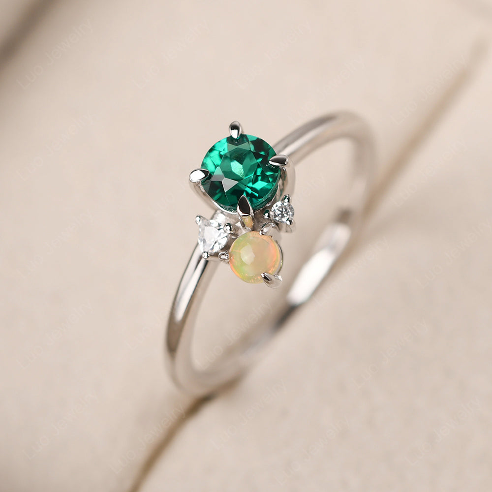 Round Emerald Engagement Ring White Gold - LUO Jewelry