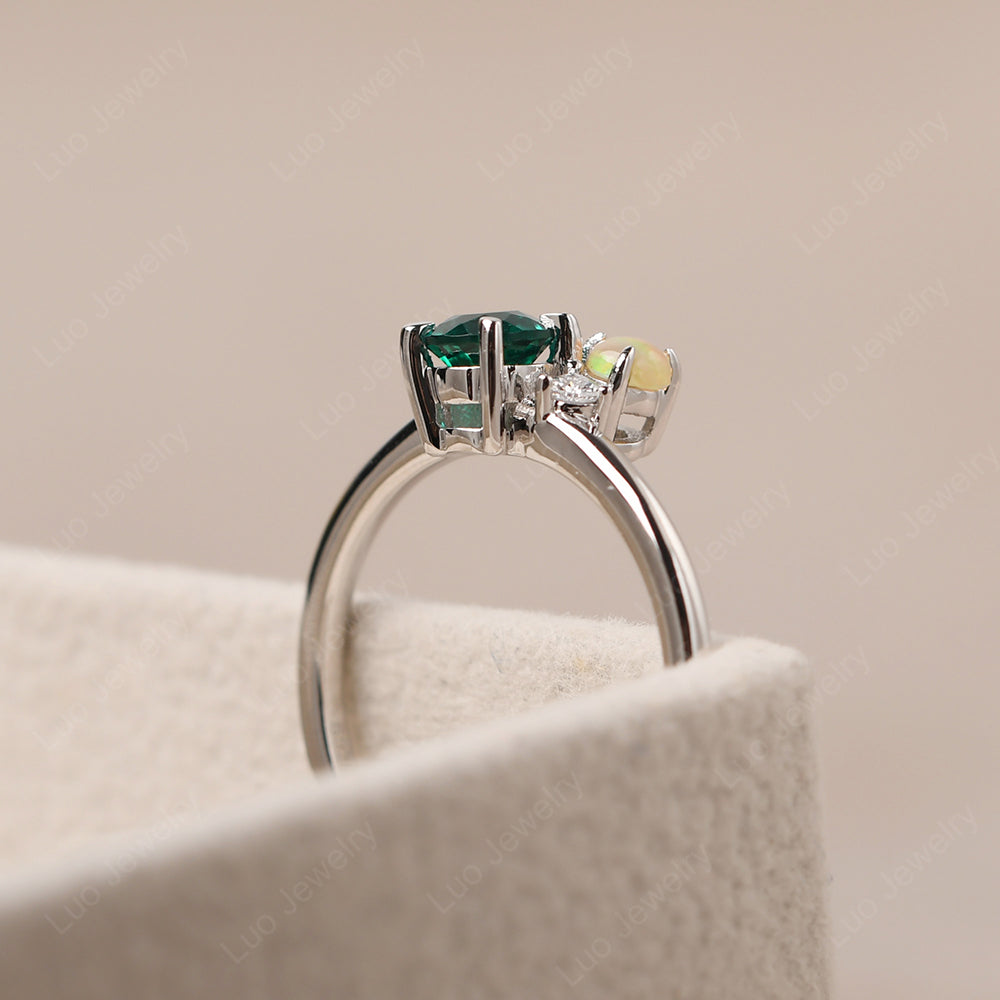 Round Emerald Engagement Ring White Gold - LUO Jewelry