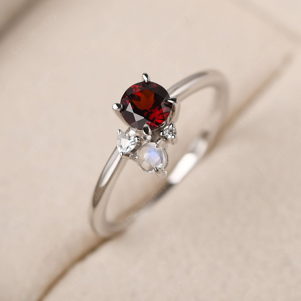 Round Garnet Engagement Ring White Gold - LUO Jewelry