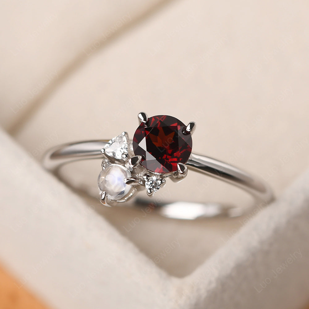 Round Garnet Engagement Ring White Gold - LUO Jewelry