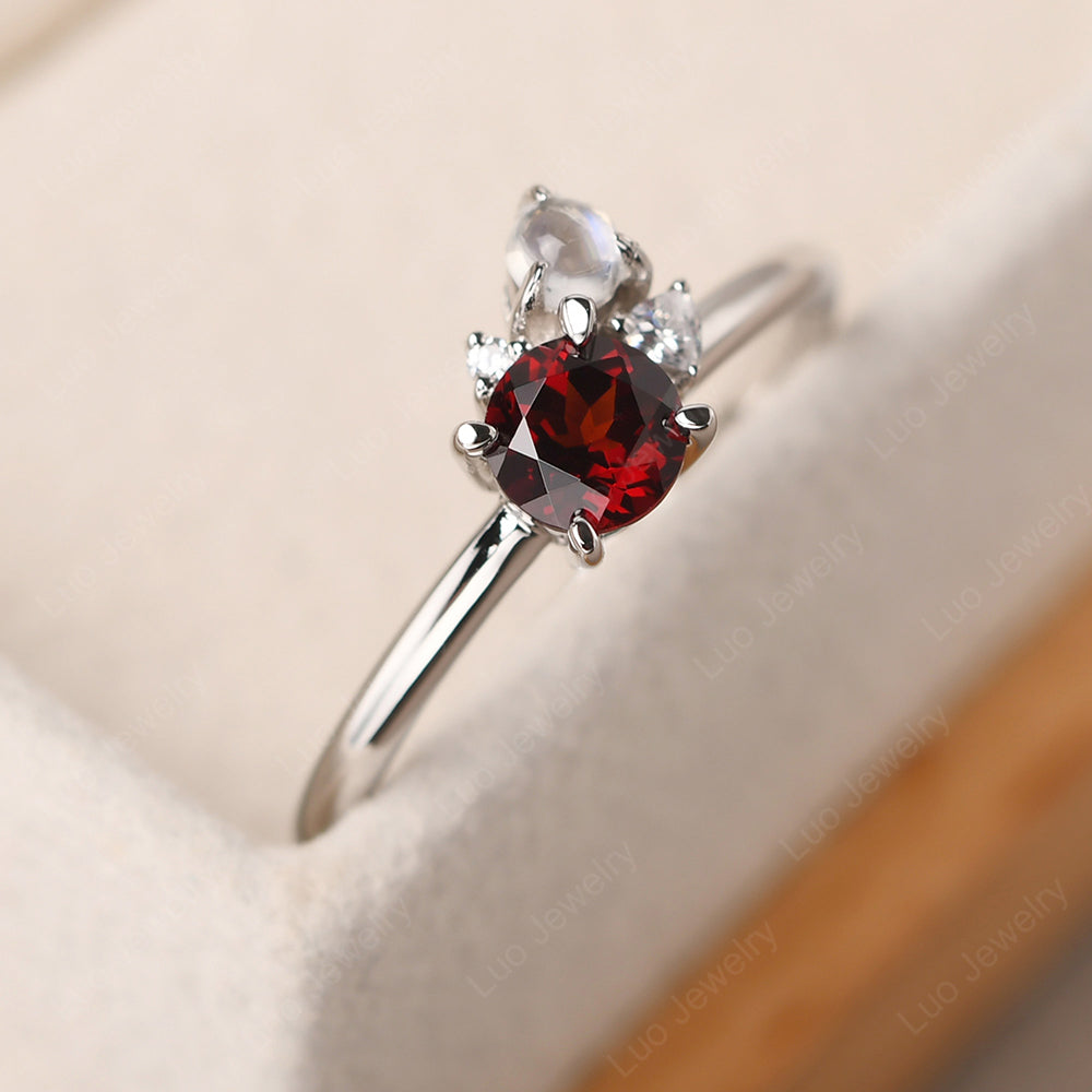 Round Garnet Engagement Ring White Gold - LUO Jewelry