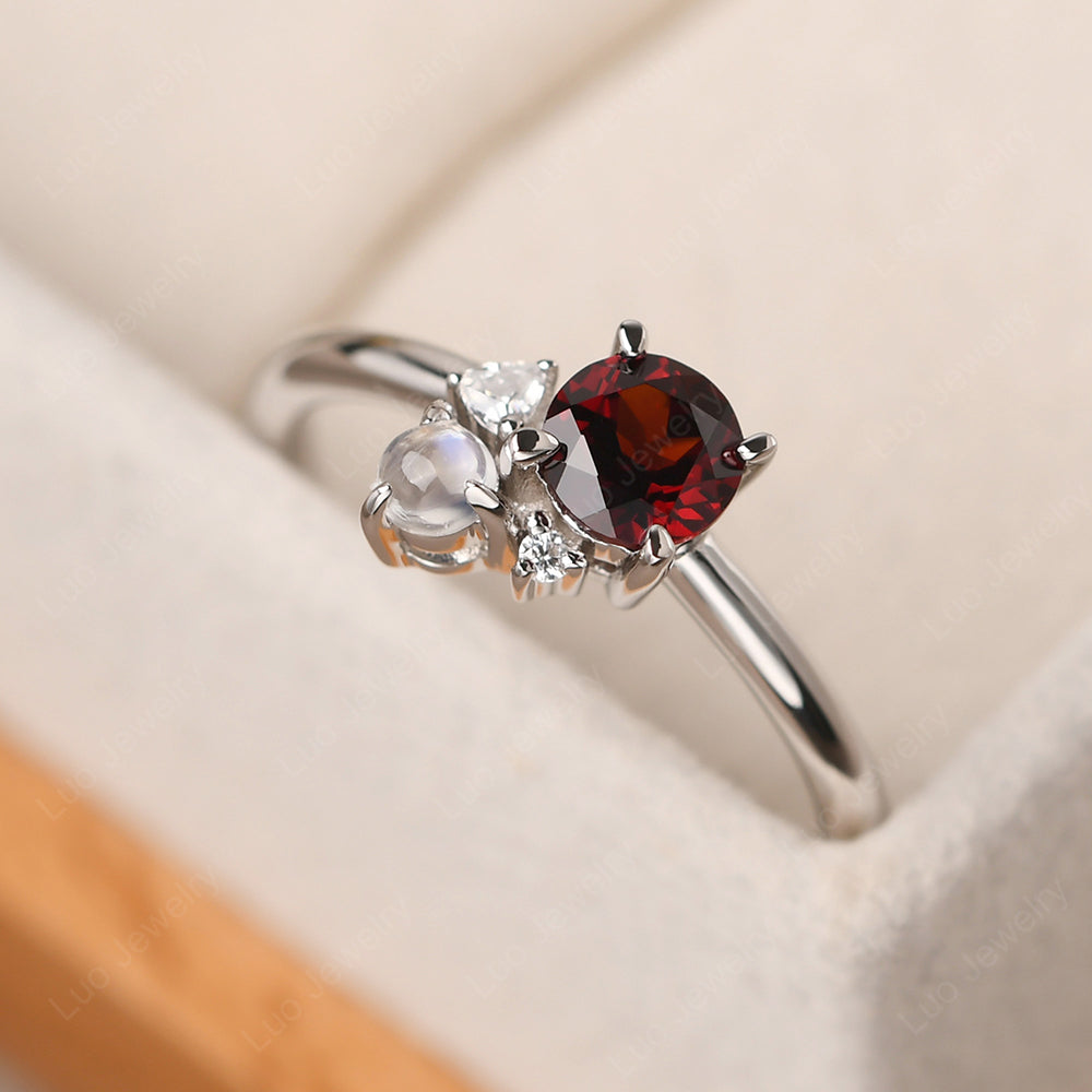 Round Garnet Engagement Ring White Gold - LUO Jewelry