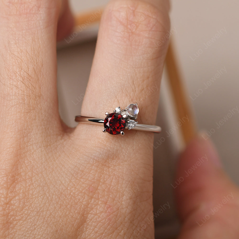 Round Garnet Engagement Ring White Gold - LUO Jewelry