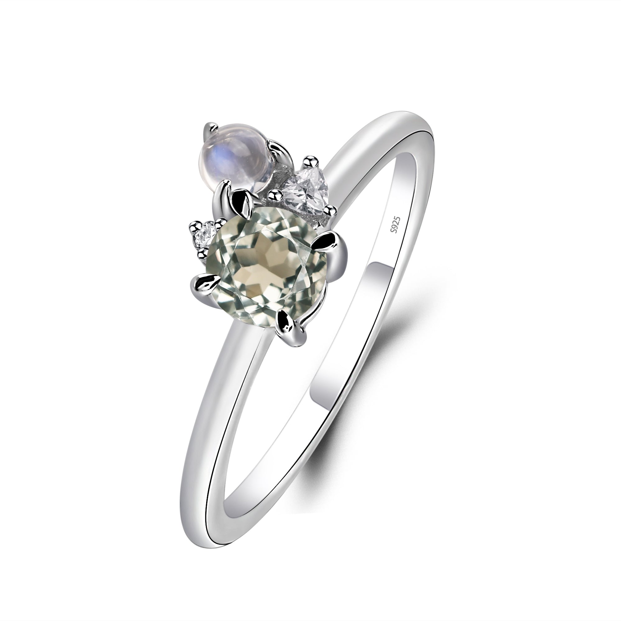 Round Green Amethyst Engagement Ring White Gold - LUO Jewelry