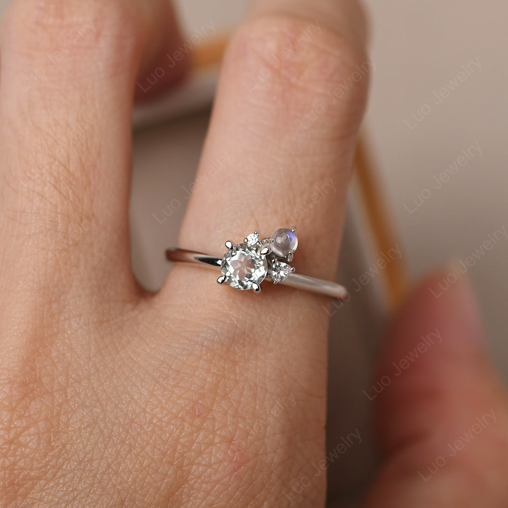 Round Green Amethyst Engagement Ring White Gold - LUO Jewelry