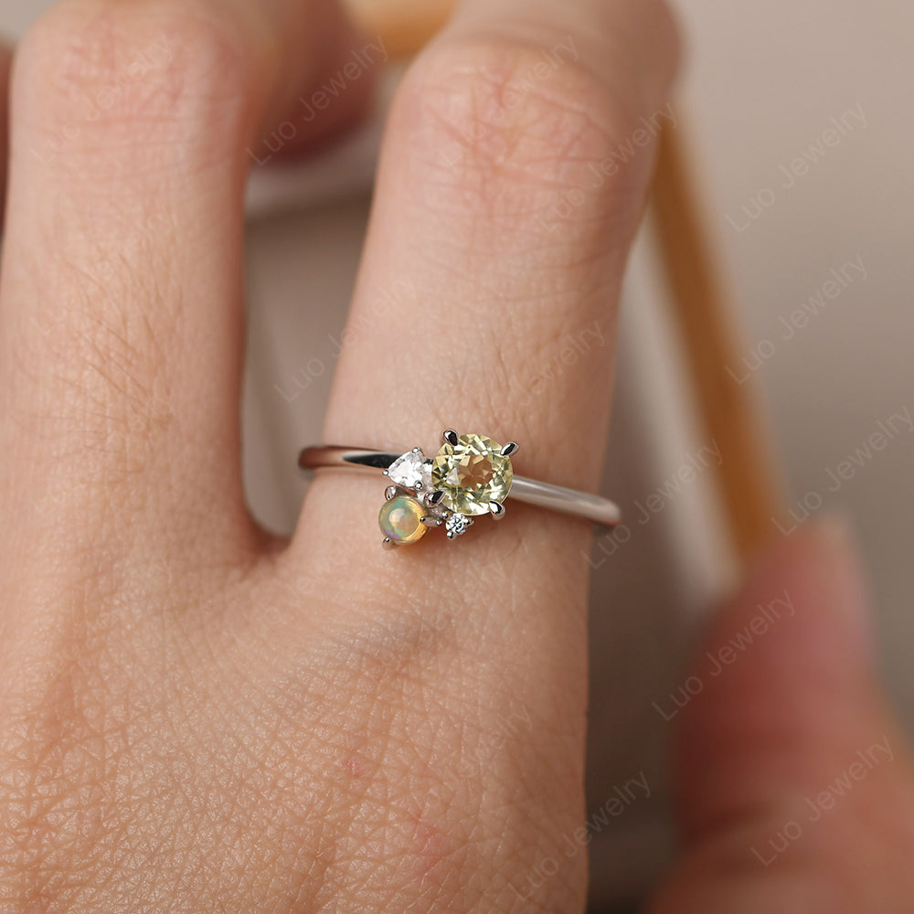 Round Lemon Quartz Engagement Ring White Gold - LUO Jewelry