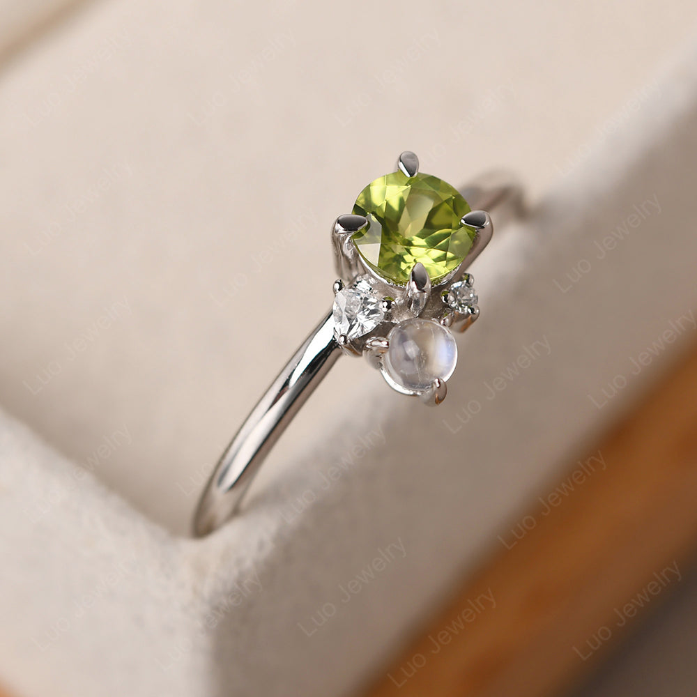 Round Peridot Engagement Ring White Gold - LUO Jewelry