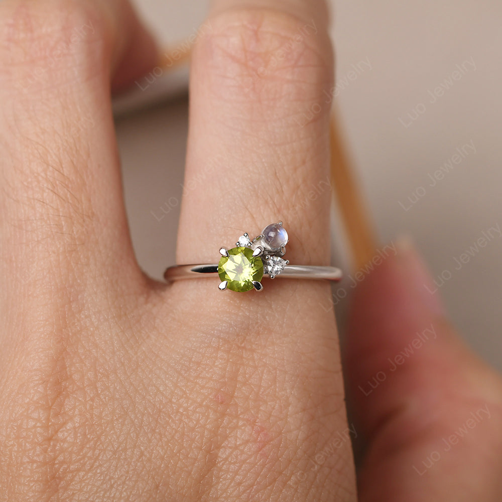 Round Peridot Engagement Ring White Gold - LUO Jewelry