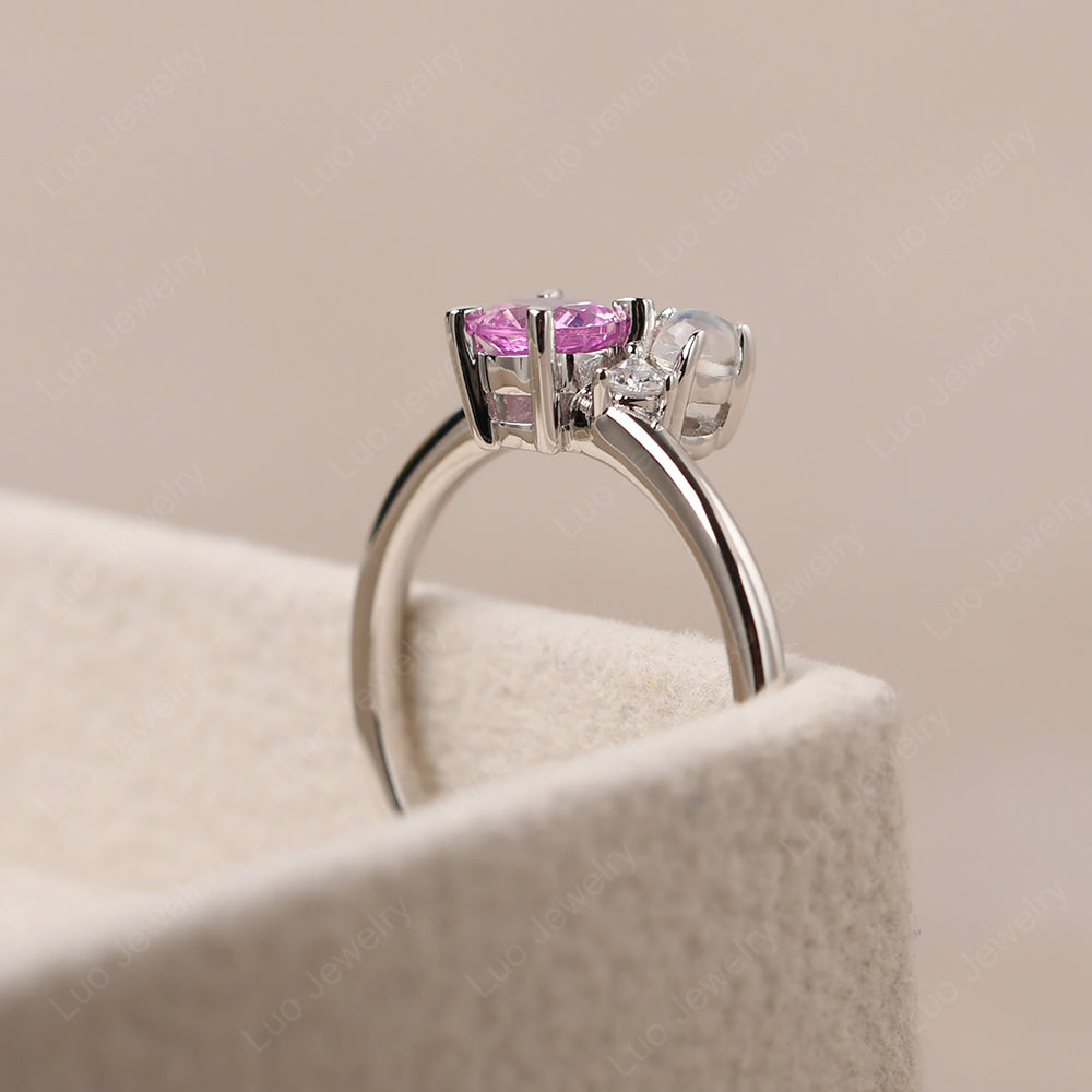 Round Pink Sapphire Engagement Ring White Gold - LUO Jewelry