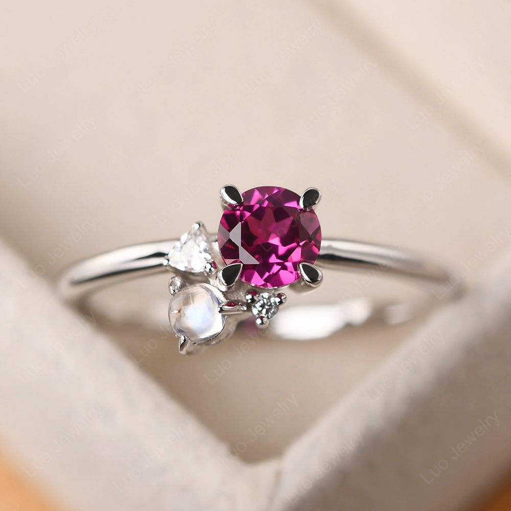 Round Ruby Engagement Ring White Gold - LUO Jewelry