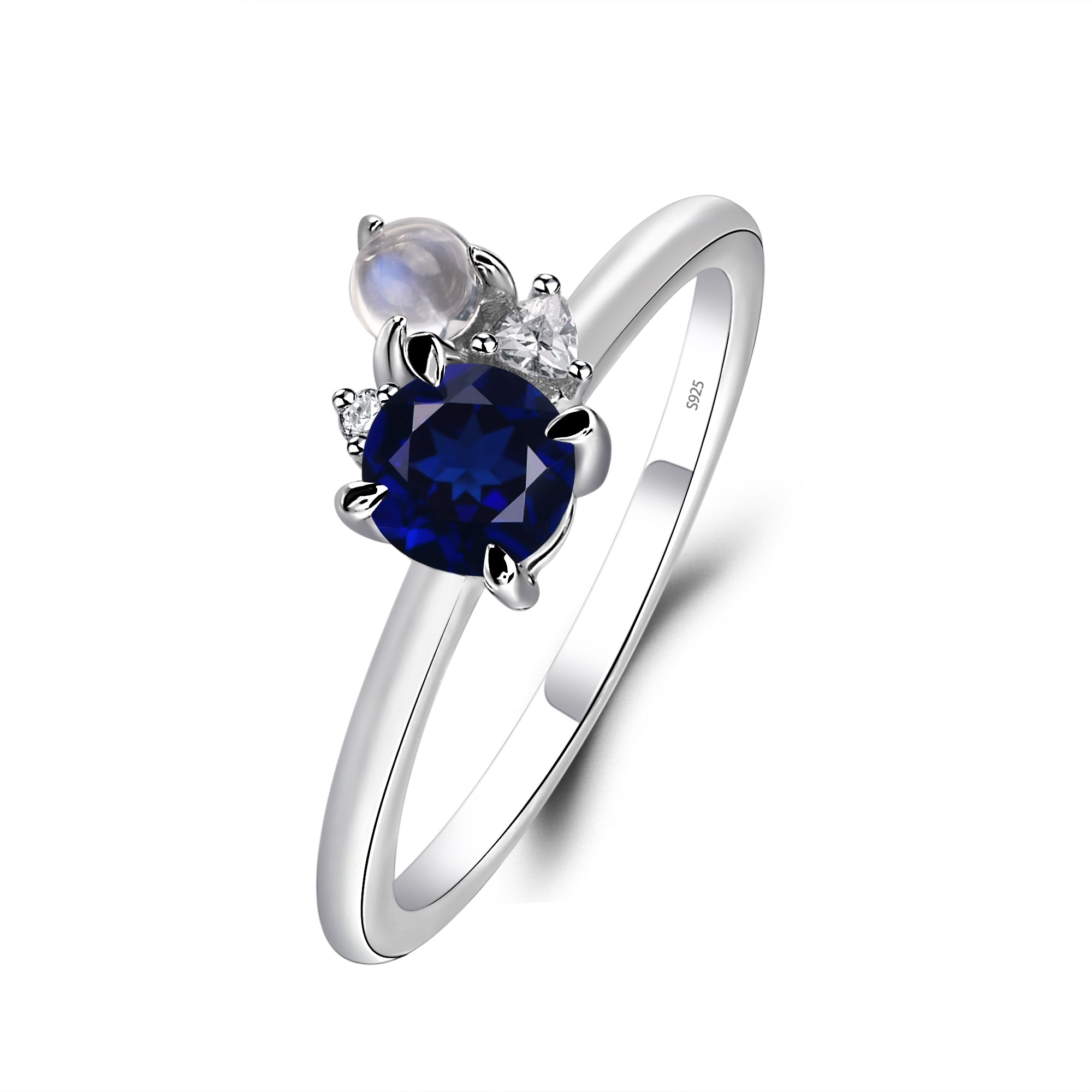 Round Lab Sapphire Engagement Ring White Gold - LUO Jewelry