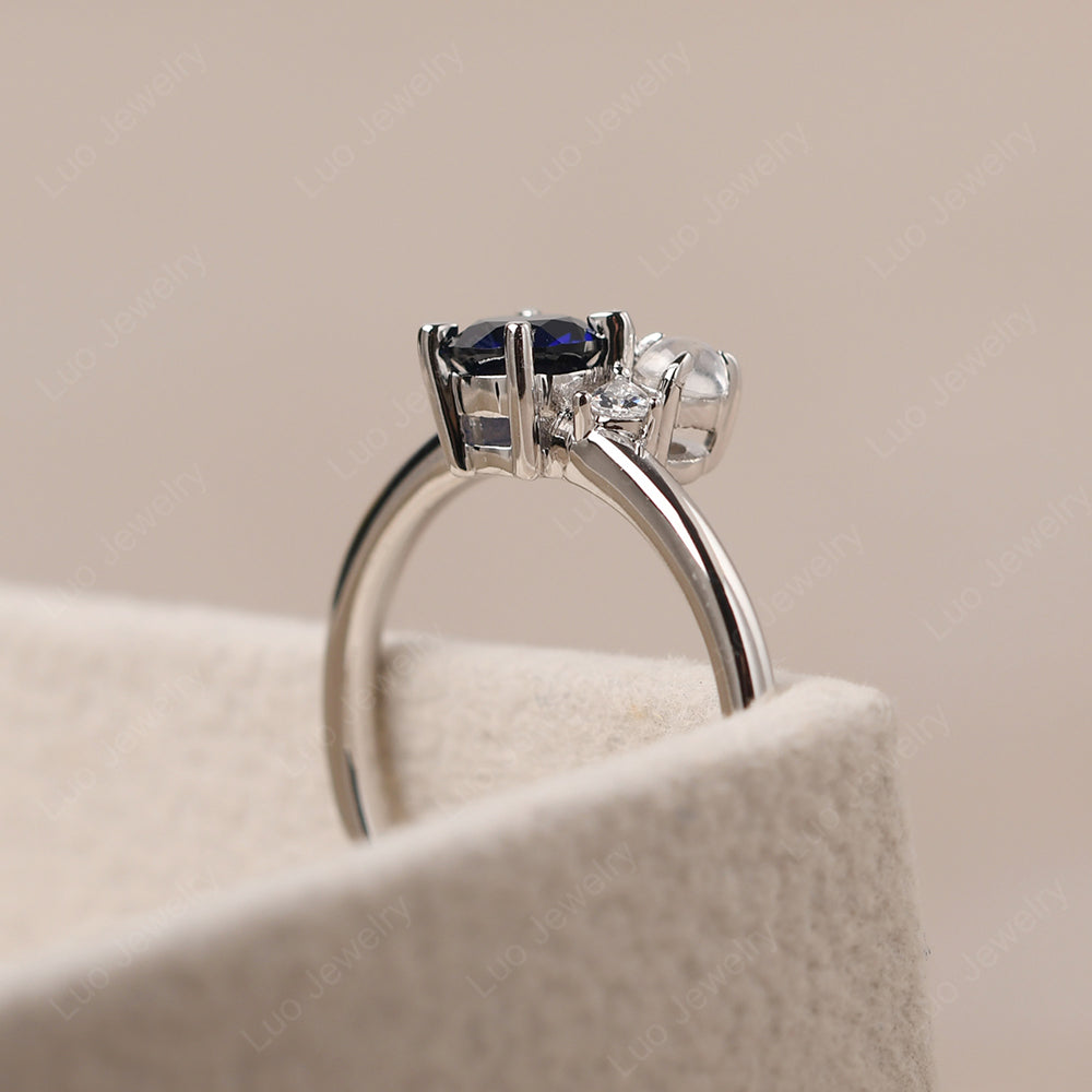 Round Lab Sapphire Engagement Ring White Gold - LUO Jewelry